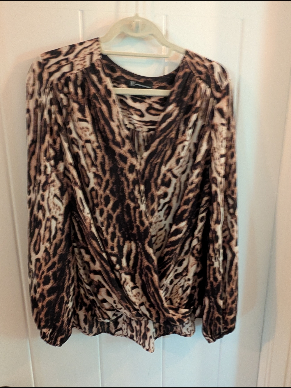 INC International Concepts Brown and Black Leopard Wrap Top
